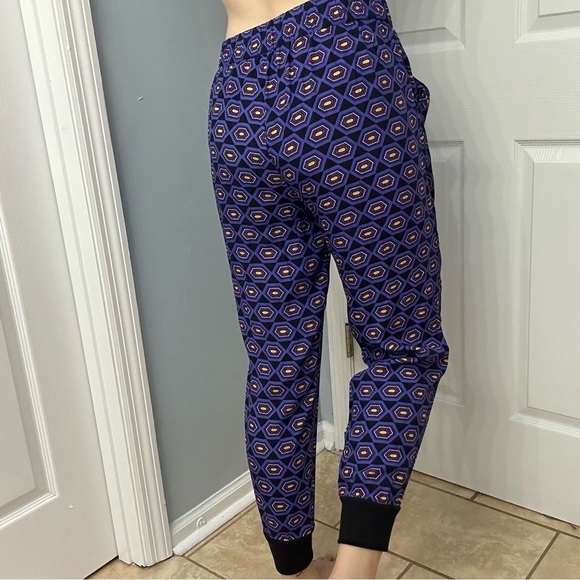 Kate Spade Saturday Pants Jogger Lounge Casual Purple Patterned Silk Extra Small - Picture 1 of 6